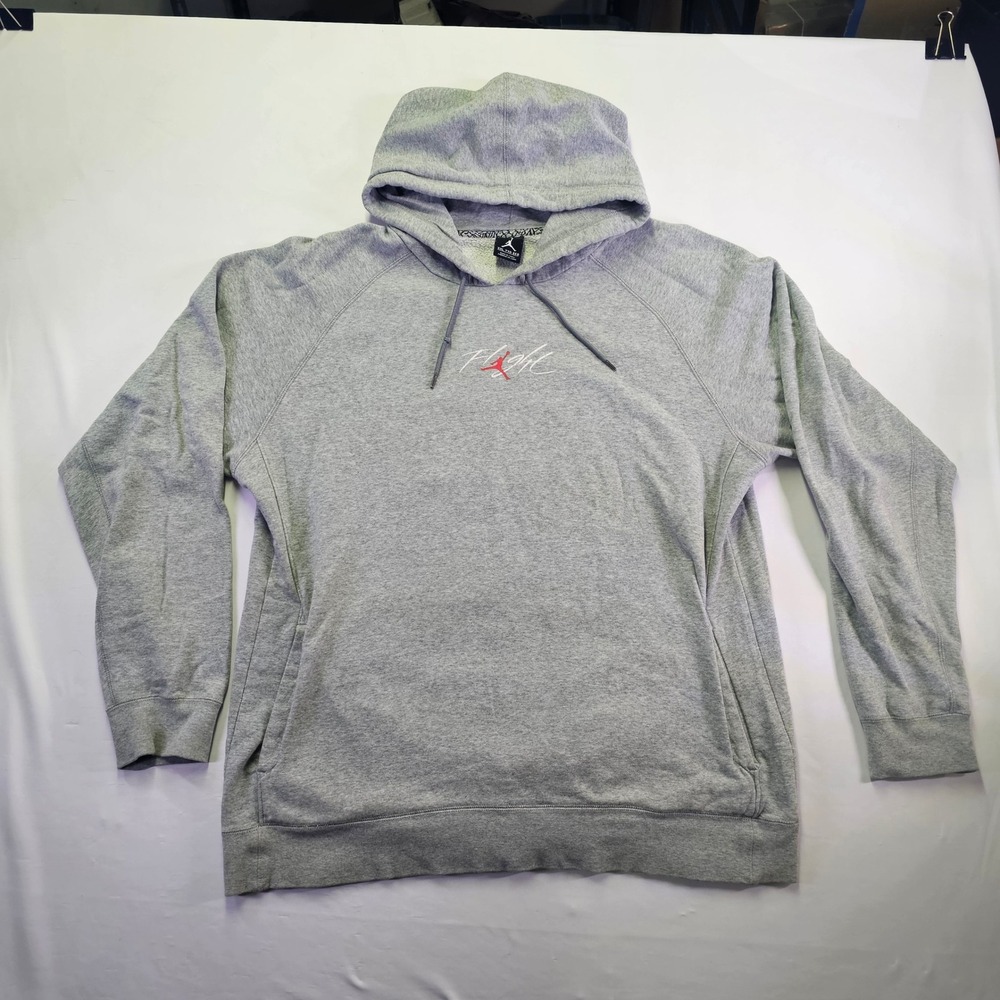 Jordan Flight Hoodie Mens XXL Gray Pullover Jumpman Sweatshirt Fleece Lined XXL